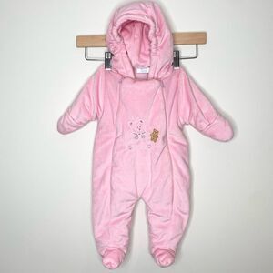 Vintage Baby Dove Pink Embroidered Infant Bunting Winter One Piece 0-3 Months